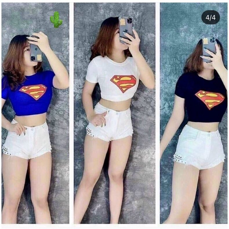 🏵️☘️ Áo croptop in logo siêu nhân thun borip dày dặn ☘️