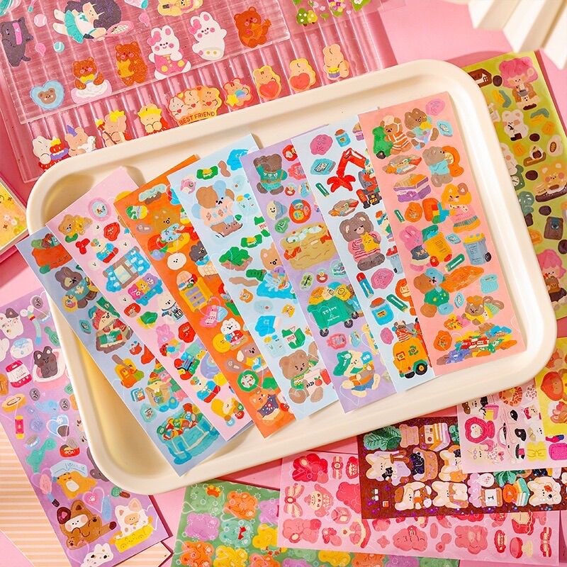 Set 10 tấm sticker cute dài cắt sẵn bling lấp lánh