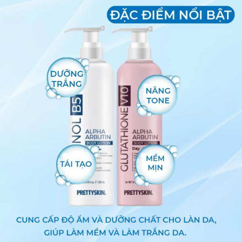 Kem dưỡng trắng da body Prettyskin Glutathione V10 & Retinol B5 250ml
