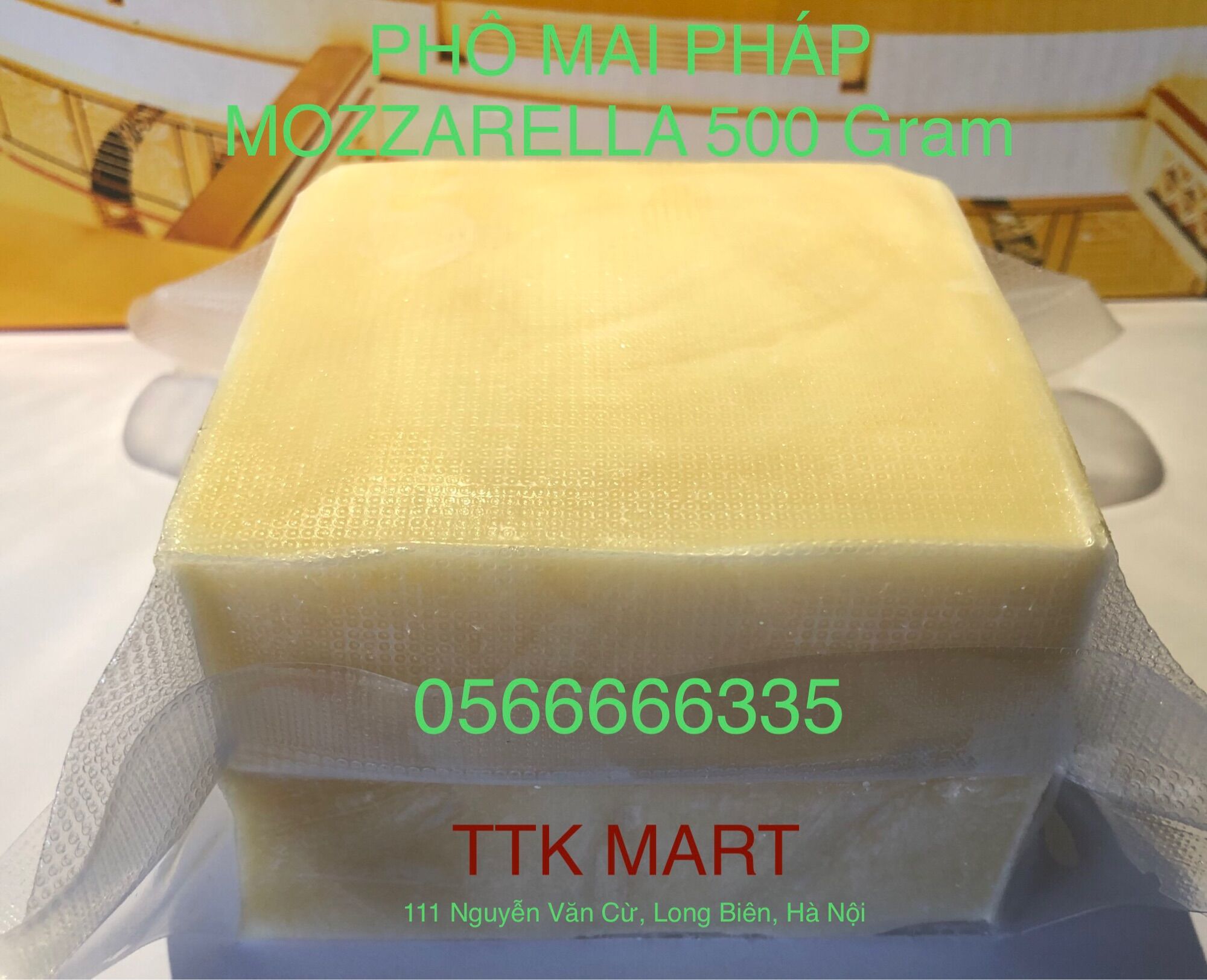 [Phô mai Chuẩn Pháp]- Mozzarella Pháp Khối 500 gram túi Zip.