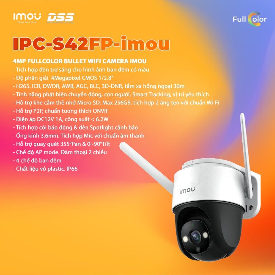 Camera wifi imou s42fp cruiser ngoài trời ptz xoay 360 đầy đủ chức năng
