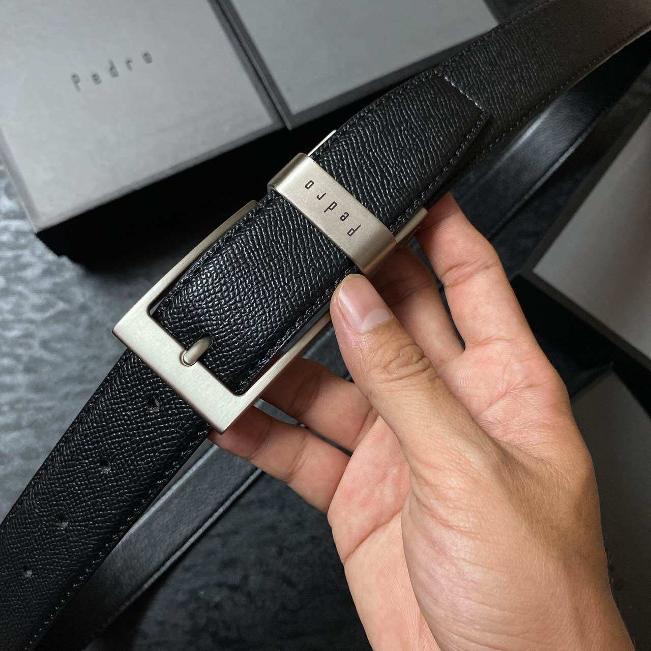 Thắt lưng nam Pedro Mặt kim ( Kèm thanh đục lỗ) fullbox
