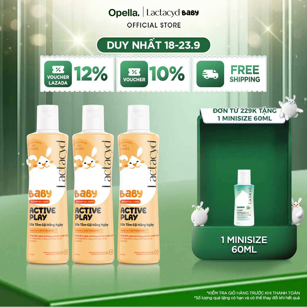 Bộ 3 chai Sữa Tắm Gội Trẻ Em Lactacyd Baby Active Play,Giúp Đề Kháng Da Và Bảo Vệ Bé Khỏi Vi Khuẩn 250ml/chai