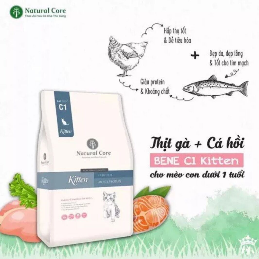 Thức ăn hạt hữu cơ cho mèo con natural core c1 túi 2kg