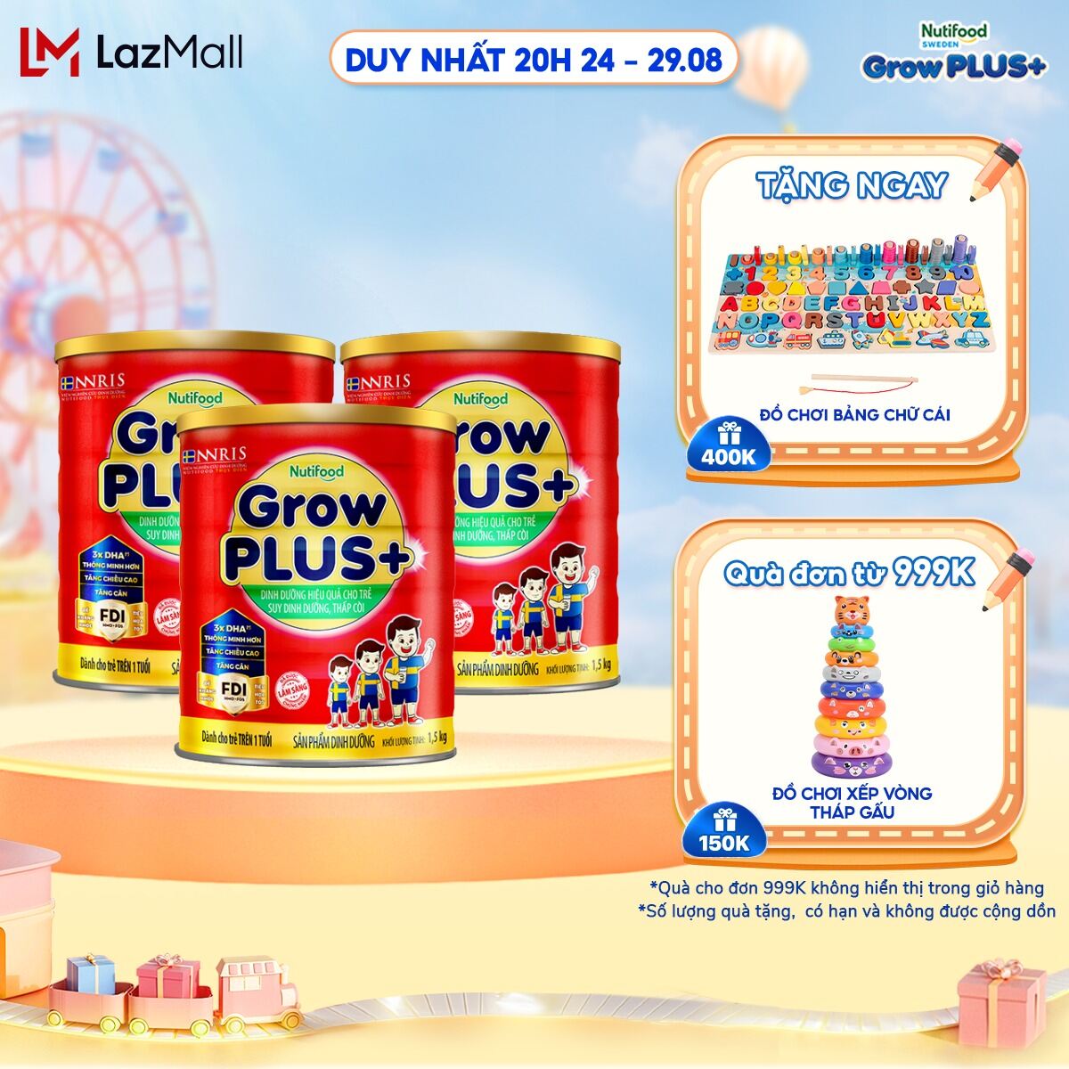 Combo 3 sữa bột GrowPLUS+ suy dinh dưỡng trên 1 tuổi - Grow Plus+
