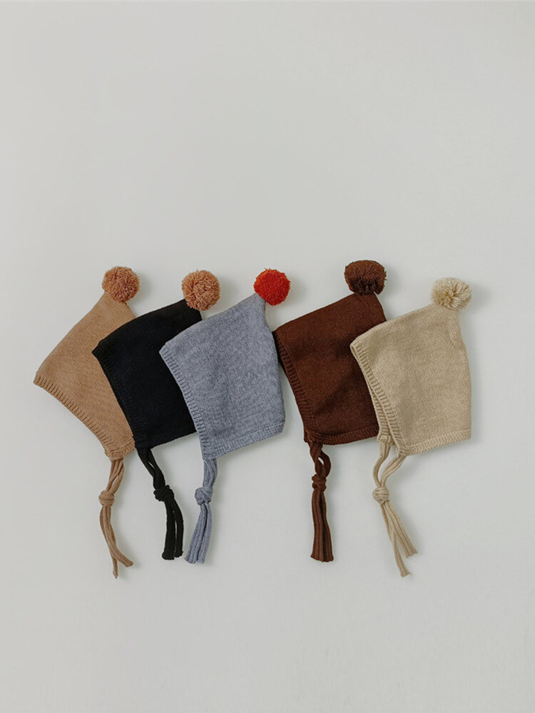 Mũ Len Trẻ Em Tua Rua Nhọn Mùa Xuân Thu Phong Cách Hàn Quốc Bảo Vệ Tai Cho Bé Trai Và Bé Gái Cổ Điển Đơn Giản Có Dây Buộc