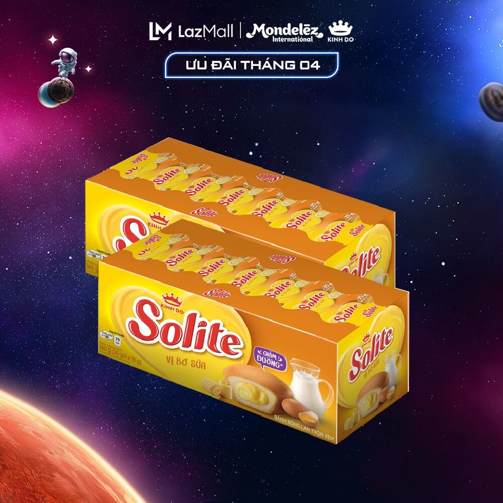 Hộp Bánh Bông Lan Tròn Kem Solite, Combo 2 Hộp X 360G