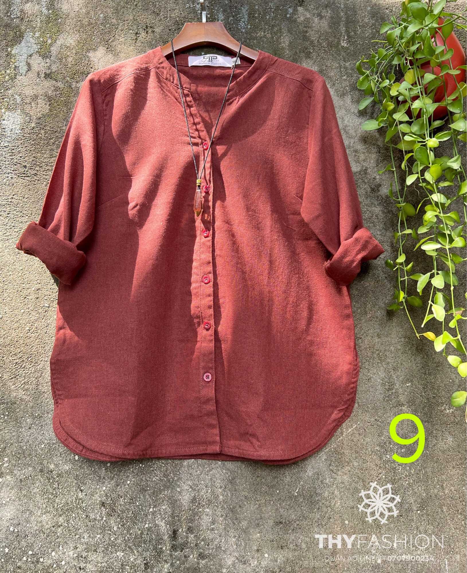 Áo linen cổ v_ tay dài 45-75kg