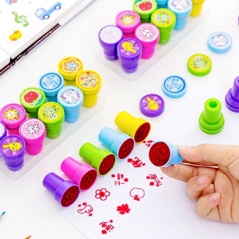 Bộ 10 con dấu hình dễ thương (dùng để khen học sinh) (giao ngẫu nhiên)