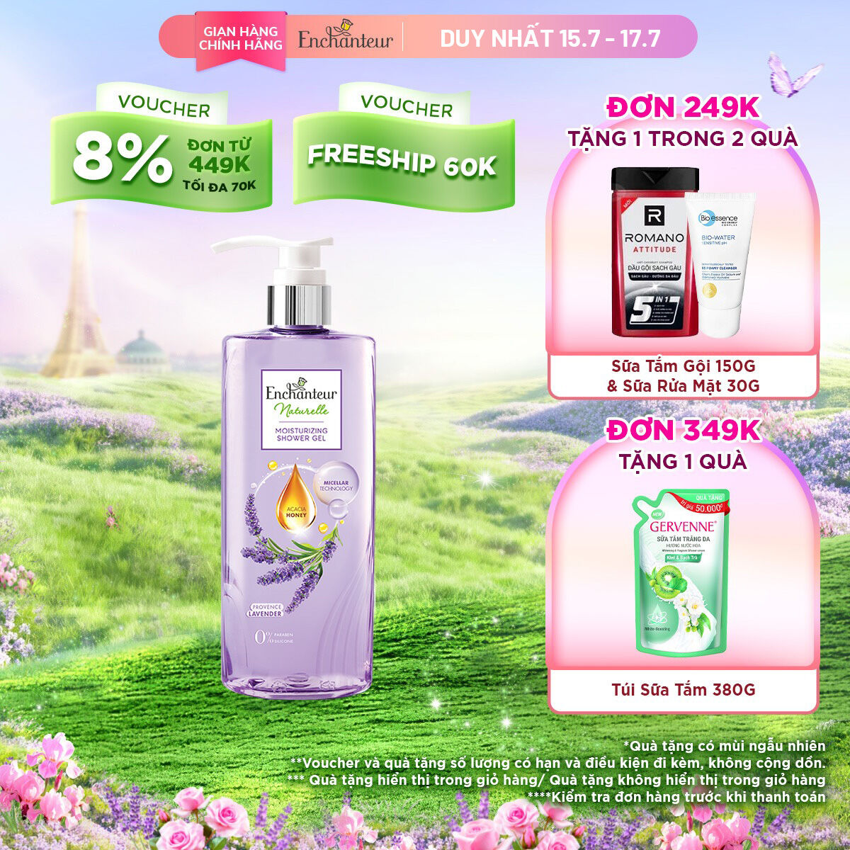 Sữa tắm Naturelle Lavender 510g + Tặng Túi sữa tắm 200g (mùi ngẫu nhiên)