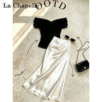 La Chapelle | Chân Váy Midi Pha Lụa Trắng Elegance