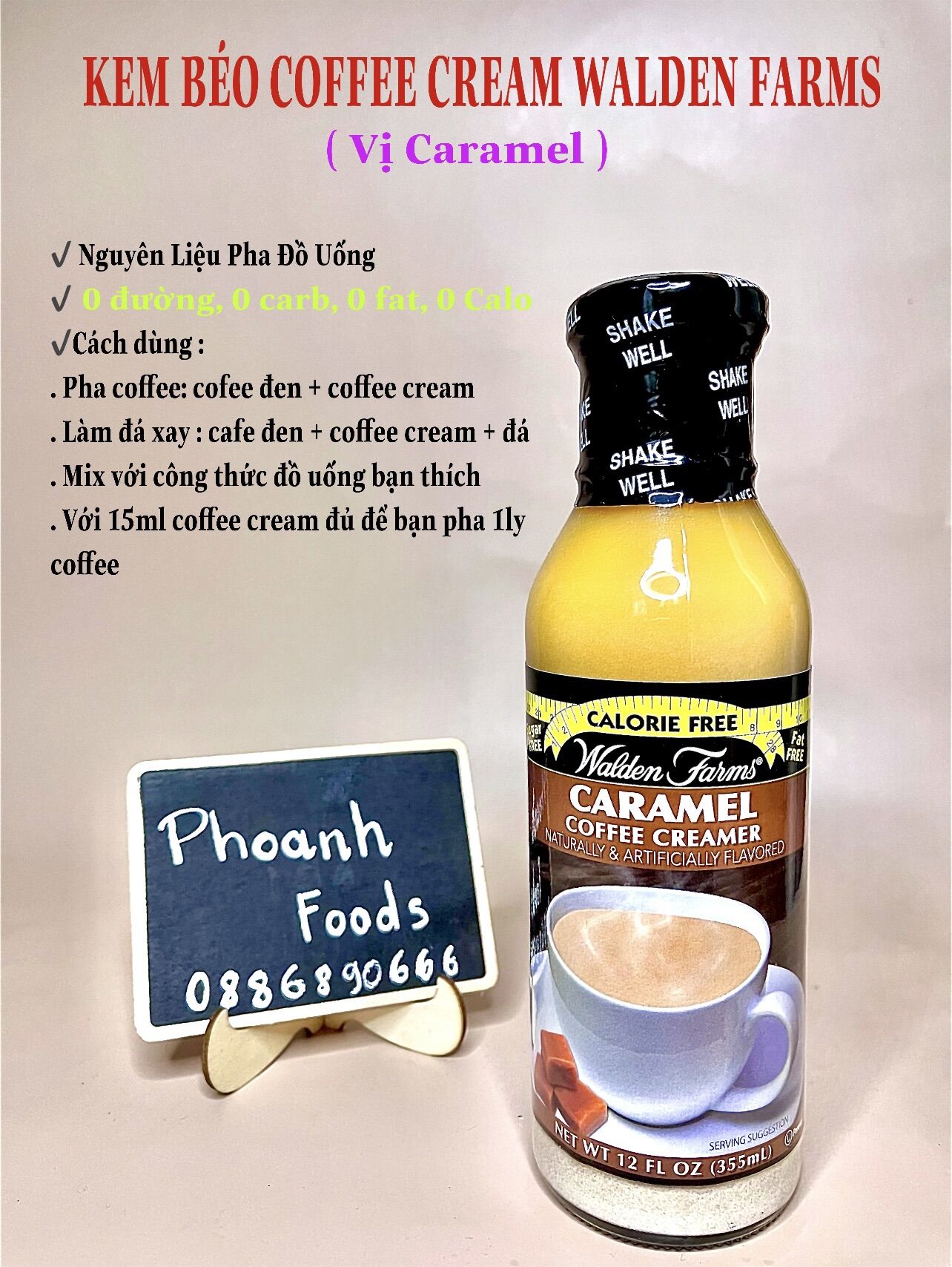 Kem béo pha coffee - coffee cream Walden Farm ( 0 calories/0 đường/0 fat) - vị caramel