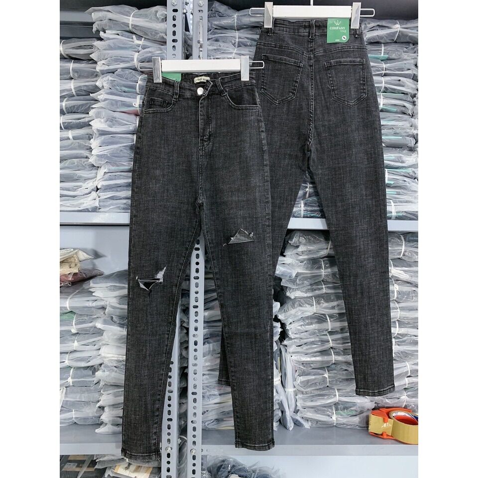 Quần Jean nữ lưng cạp siêu cao in lưng chất Jean co dãn ôm phom chuẩn