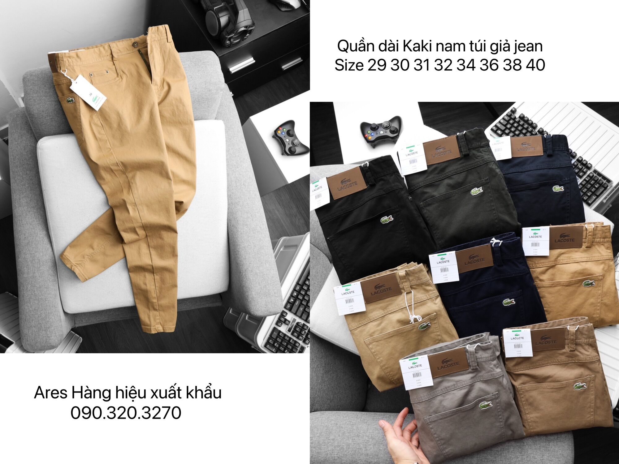 Quần kaki dài giả jeans chất xuất hàn cotton co giãn , form ôm nhẹ trẻ trung, bigsize 100kg - ares quần áo xuất khẩu