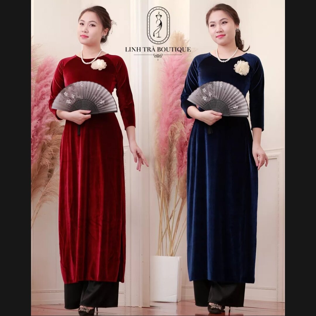 Áo dài nhung đỏ size L