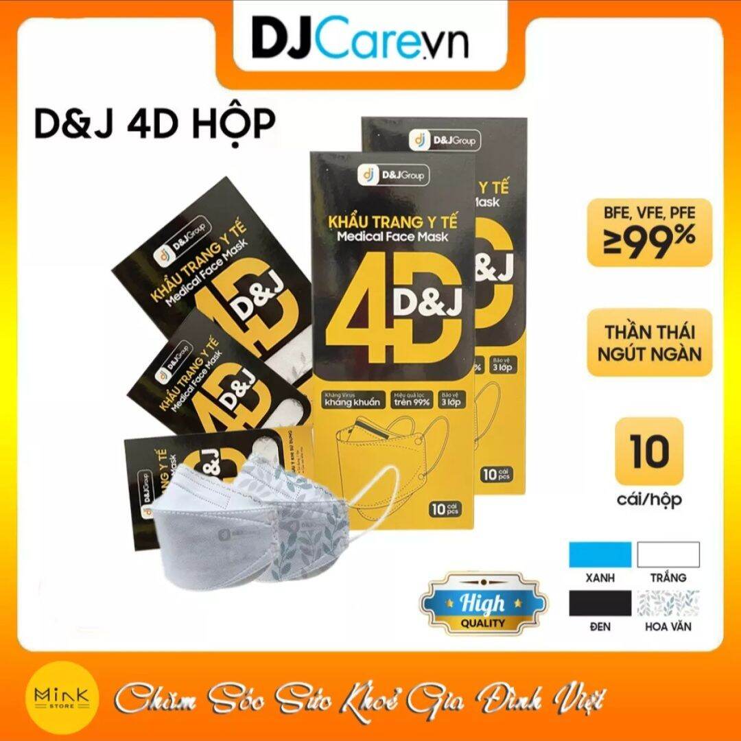 Khẩu Trang Y Tế 4D Cao Cấp Tiêu Chuẩn Quốc Tế D&J ( 1 Hộp 10 Cái)