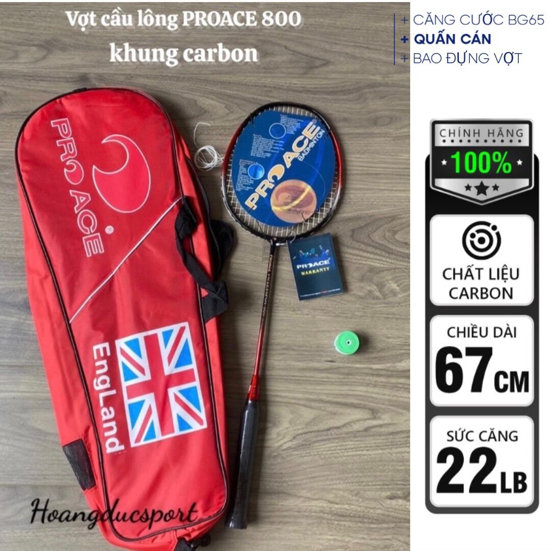 Vợt cầu lông PROACE khung cacbon chính hãng, giá rẻ, siêu bền, tặng kèm quấn cán và bao đựng vợt