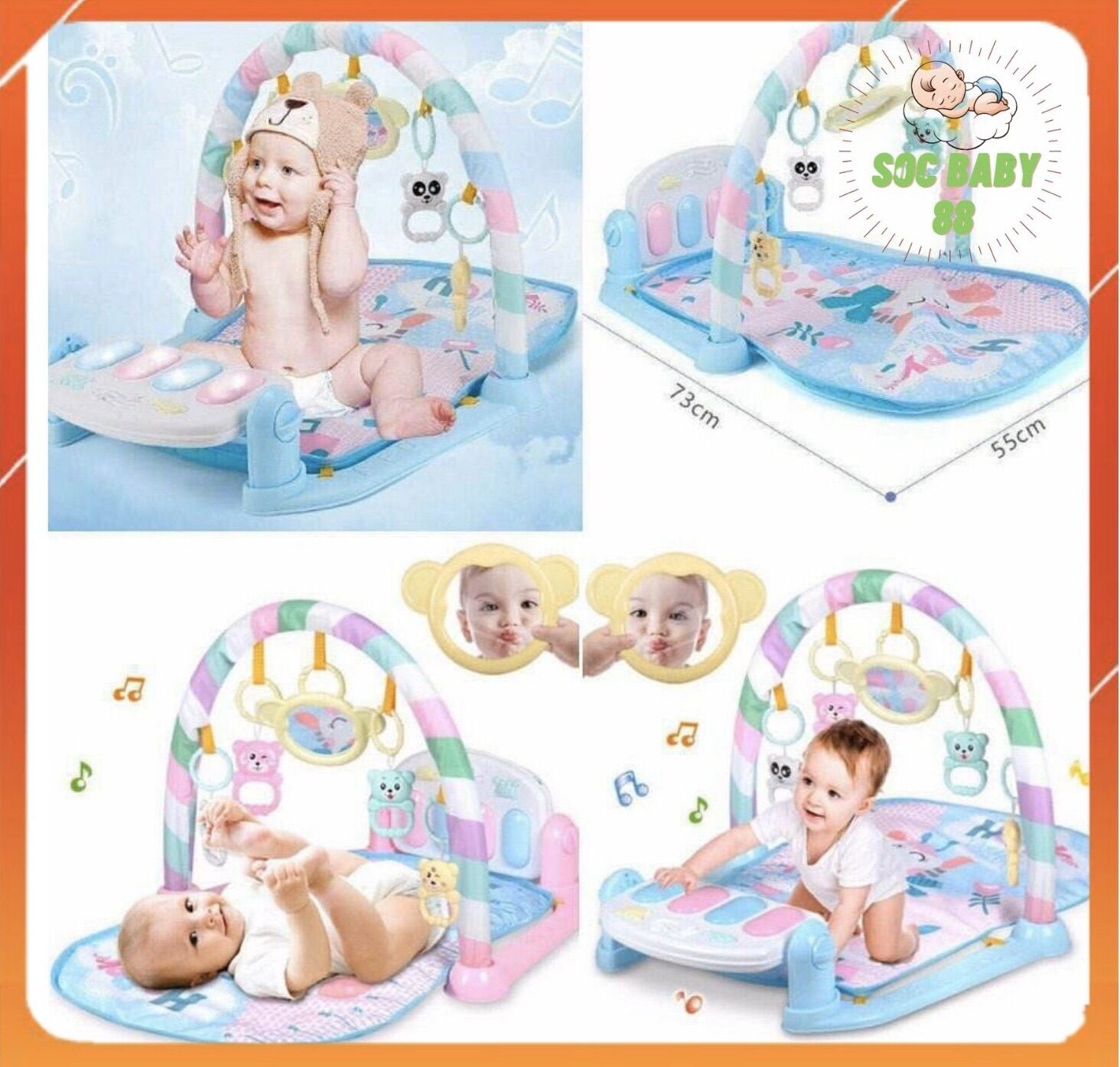 Thảm nhạc cho bé, đồ chơi cho trẻ sơ sinh kích thích thị giác và trí não, thảm nhạc soc baby 88