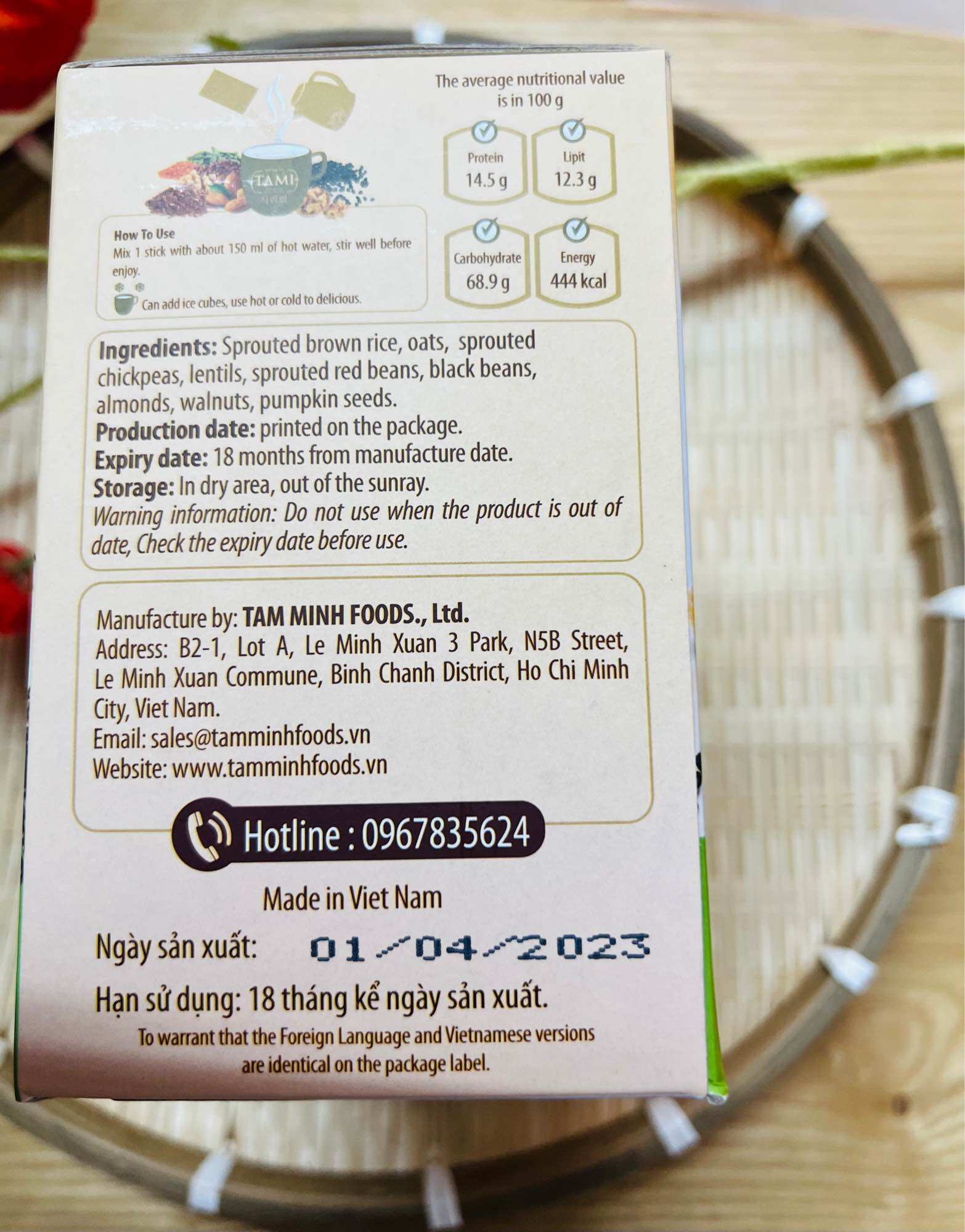 Bột ngũ cốc Tami không đường 450gr (18gx25 gói)