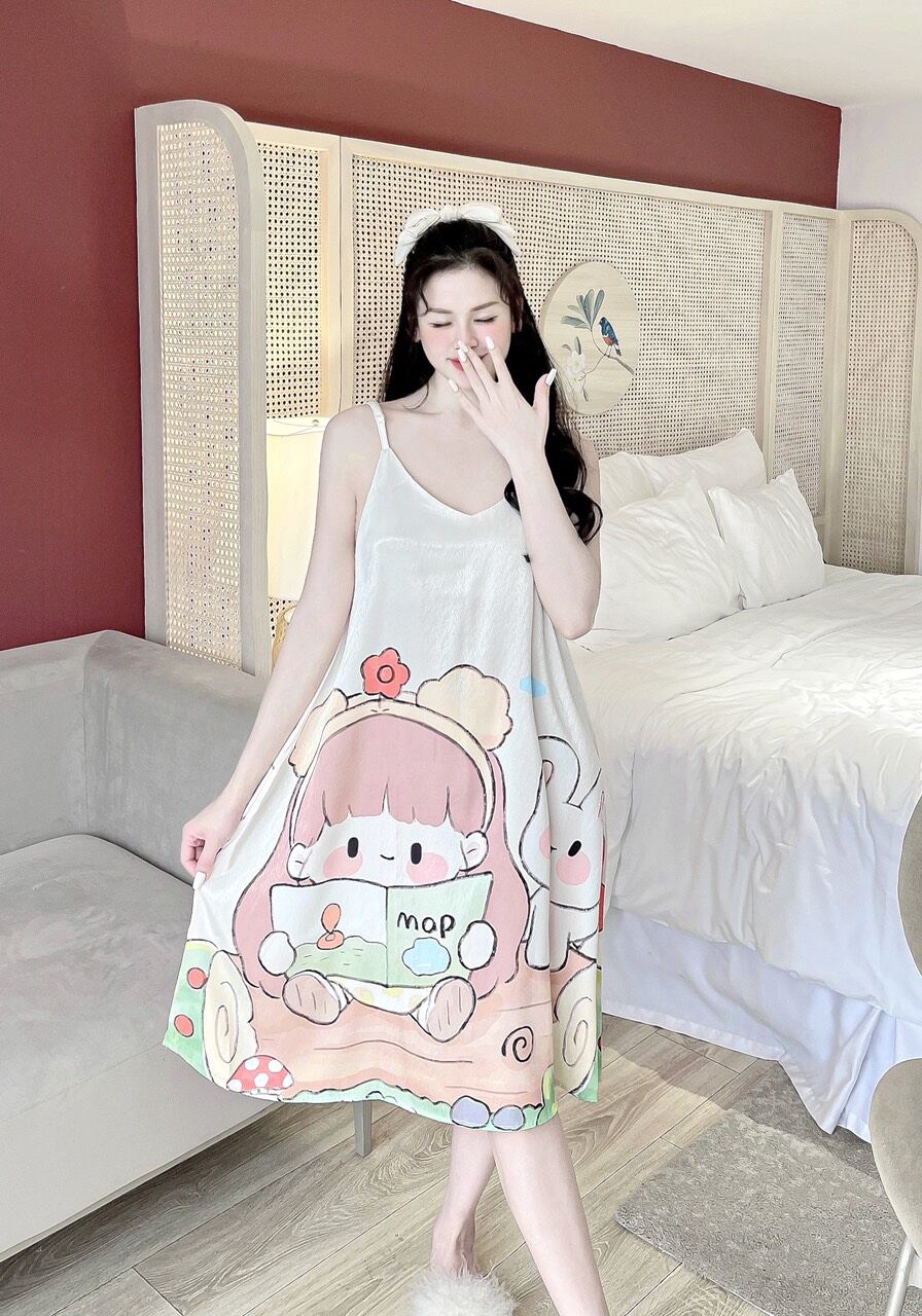 Váy ngủ 2 dây chất lụa cao cấp mềm mịn