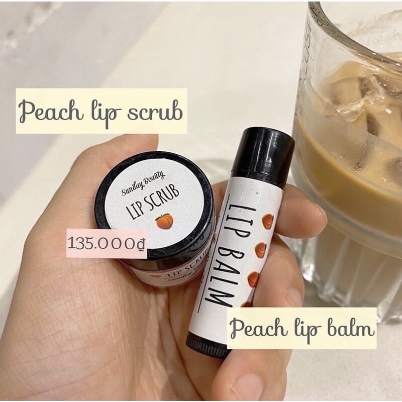 Combo son dưỡng đào, tẩy môi chết đào By SundayBeauty
