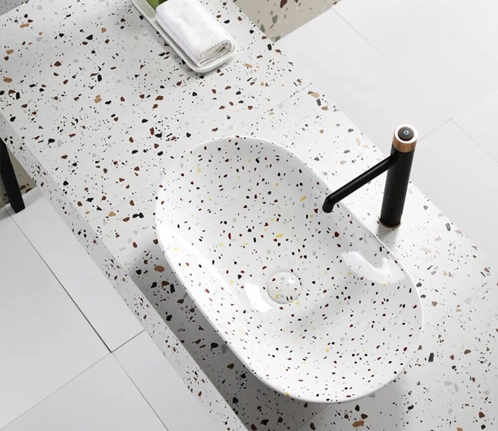 Lavabo nghệ thuật chấm bi kiểu đá mài đặt bàn