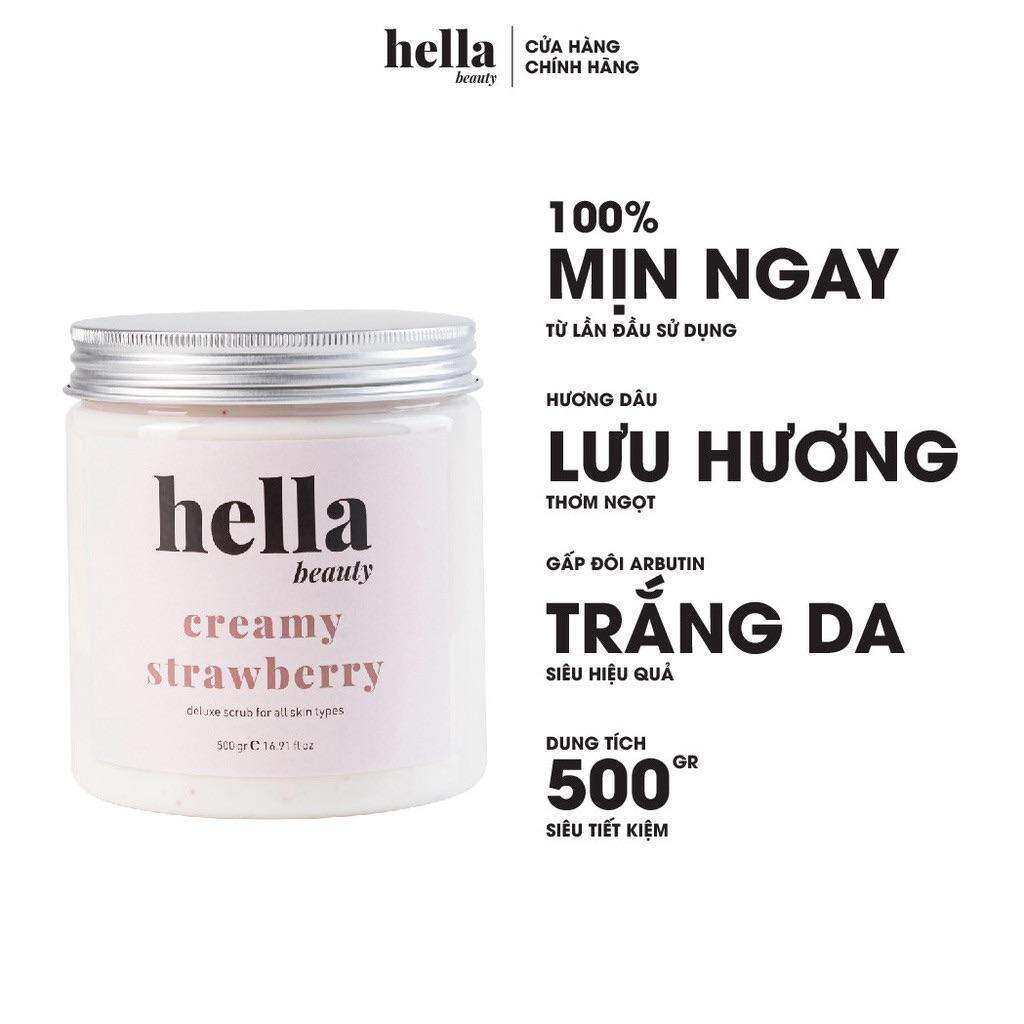 Tẩy Tế Bào Chết Body Kem Dâu Hella Beauty Dành Cho Da Nhạy Cảm Giúp Mờ Thâm Dưỡng Trắng Da Toàn Thân
