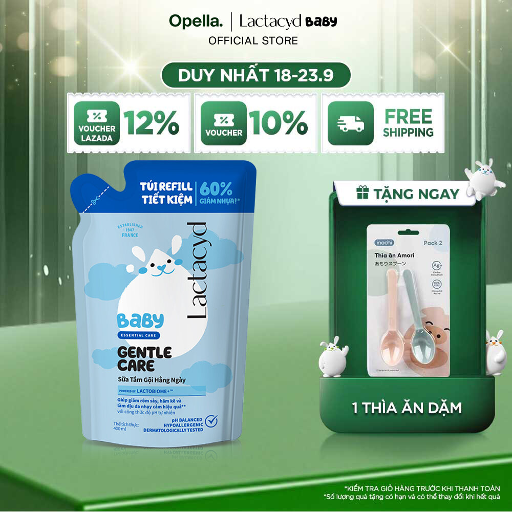 Túi Refill - Sữa Tắm Gội Trẻ Em Lactacyd Baby Gentle Care Bảo Vệ Dịu Nhẹ Cho Làn Da Nhạy Cảm 400ml