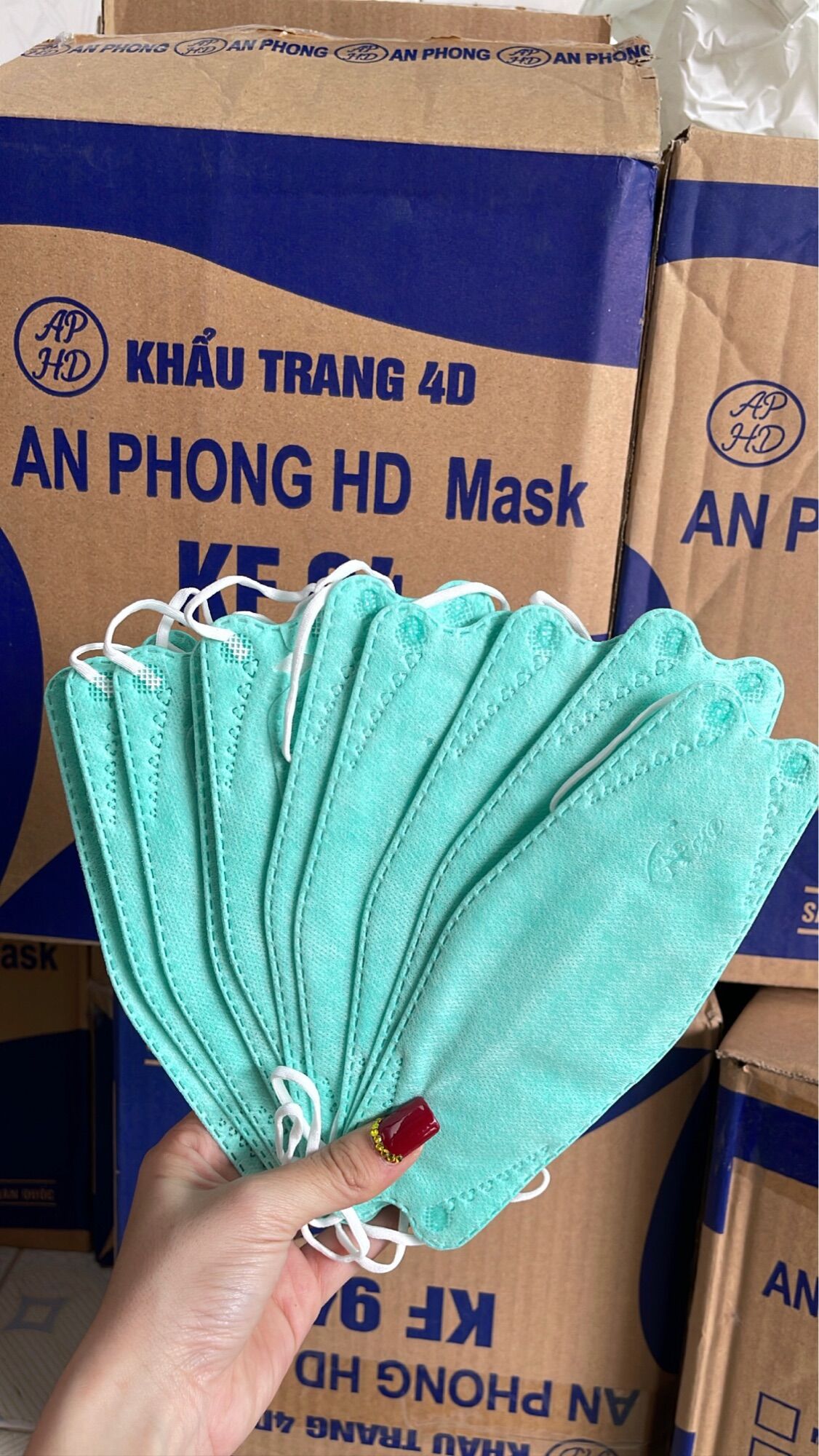 Khẩu trang kf94 an phong thùng 300 cái màu xanh lá đậm
