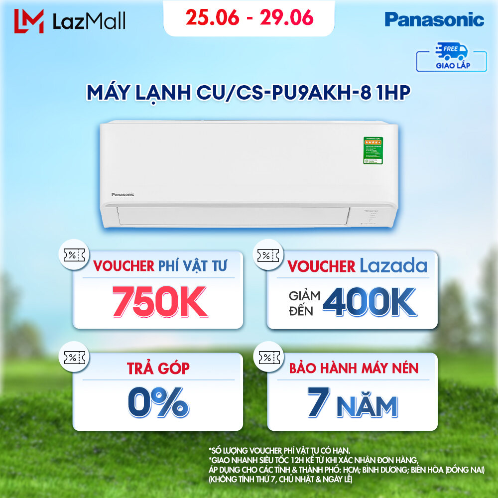 [MỚI 2024]Máy lạnh/ Điều hòa Panasonic Inverter CU/CS-PU9AKH-8 - Công suất 1HP - Một chiều - Lọc không khí bụi mịn - Wifi