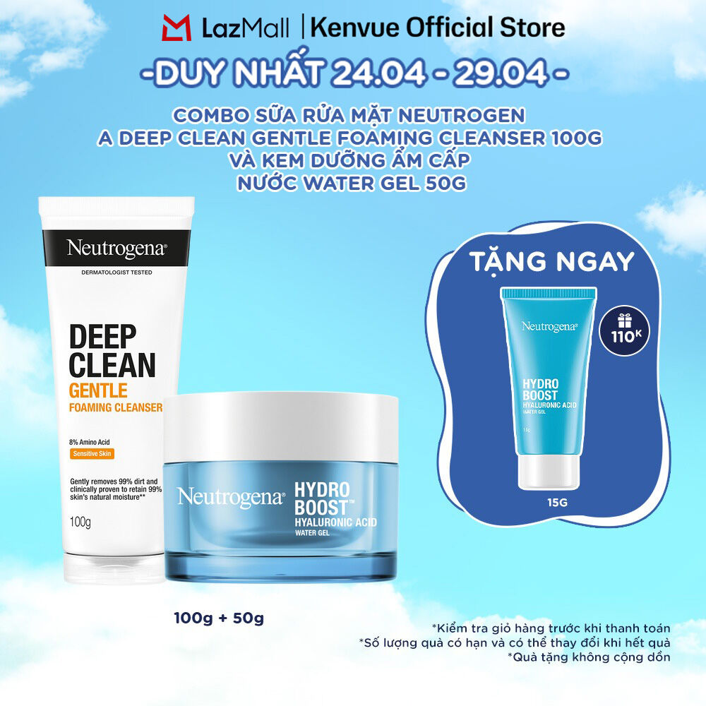 Combo Sữa rửa mặt dạng bọt sạch sâu lành tính Neutrogena Deep Clean Gentle 100g + Kem dưỡng ẩm Water gel 50g