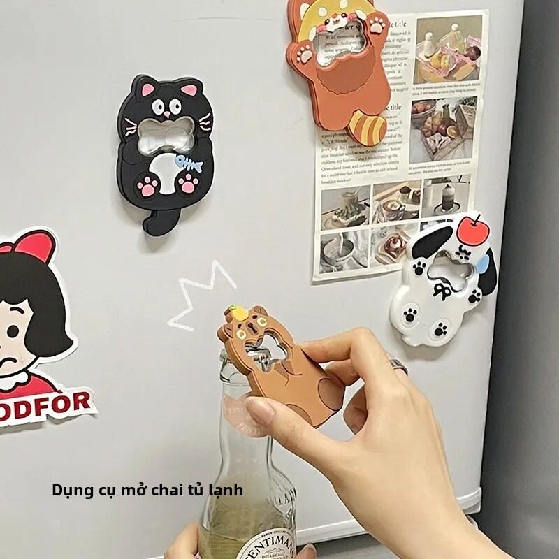 Dụng Cụ Mở Nắp Chai Bia Trong Tủ Lạnh Từ Tính Dành Cho Chó Và Gấu Nhỏ - Dụng Cụ Nhà Bếp Thiết Kế Hoạt Hình Mùa Hè Của Amazon