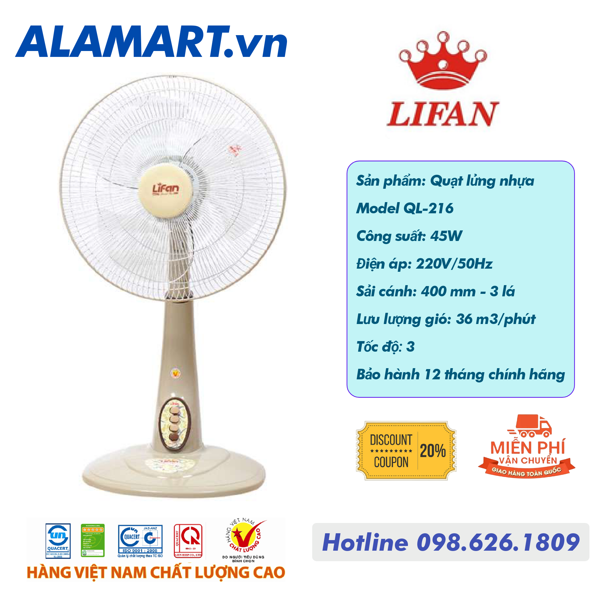 QUẠT LỬNG LIFAN QL-216