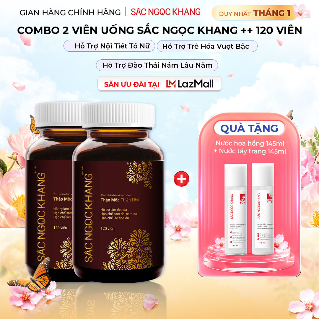 Combo 2 hộp Viên uống trẻ hóa Sắc Ngọc Khang ++ 120 viên làm mờ sạm nám tàn nhang hiệu quả tăng cường tính đàn hồi cho làn da hỗ trợ cải thiện và phục hồi da bị lão hóa vượt trội II