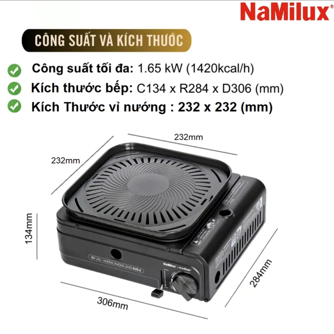 Bếp nướng không khói Namilux Mother EVS-2. Bếp đa năng. . Vĩ nướng tiêu chuẩn Mỹ
