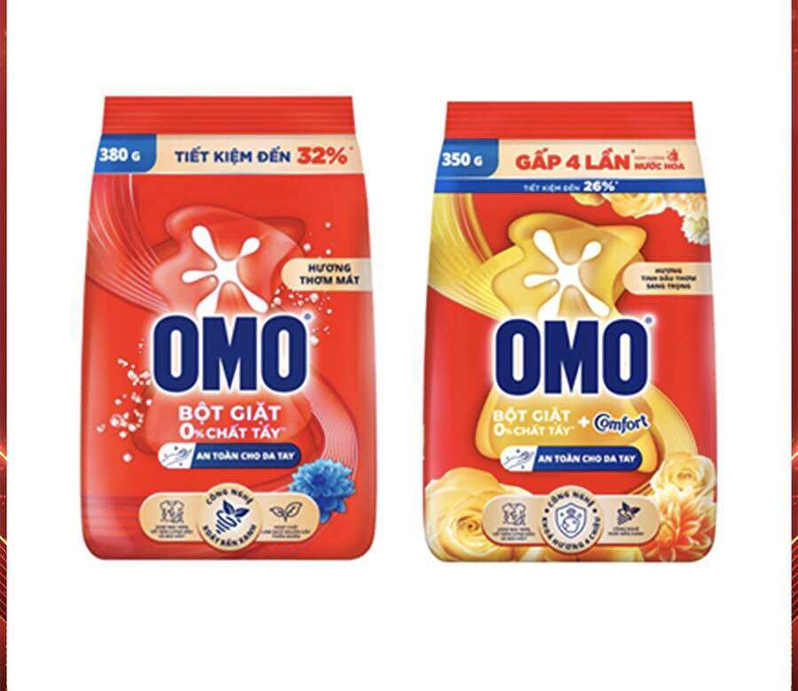Combo 3 Bột giặt OMO công nghệ giặt xanh giúp xoáy bay vết bẩn loại bỏ mùi hôi túi 350g/380g