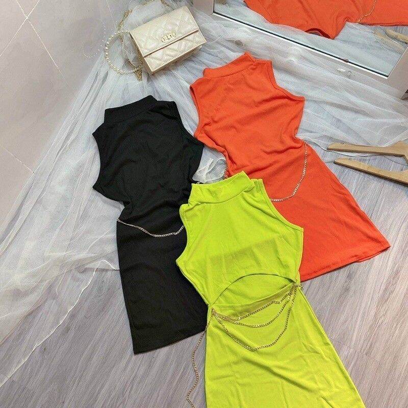 [HCM]đầm body 3 lộ phối xích eo