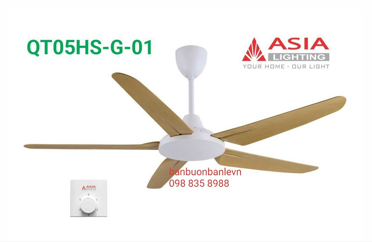 Quạt trần 5 cánh hộp số mầu gỗ phong cách công suất 80w ASIA LIGHTING QT05