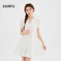 SANFU | Đầm Dây Quai Gỗ Tay Bồng Cổ Tròn