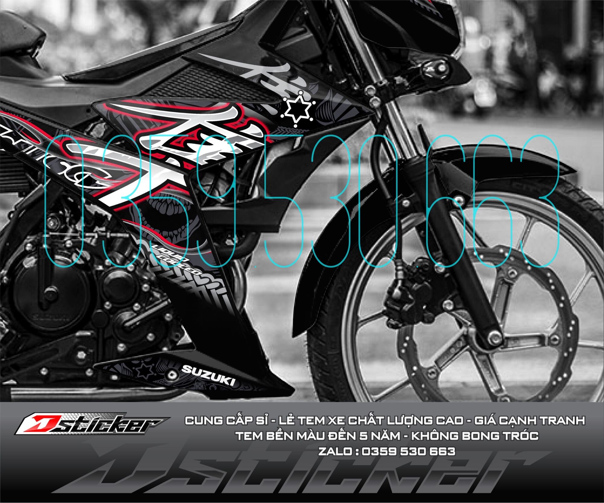 Tem Hayabusa rời đỏ - dán xe Satria đen