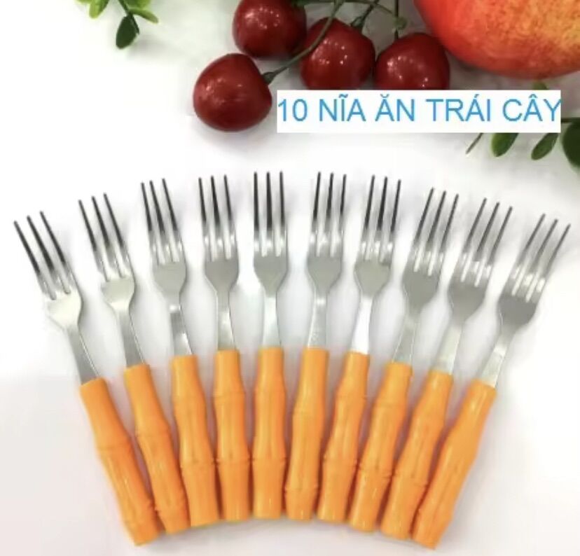 🏵 sỉ _ 100 cây nĩa trúc, cán nhựa