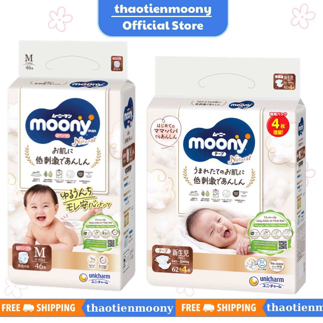 Bỉm Moony Natural Nội Địa Chính Hãng - Tã Dán/ Tã Quần Đủ Size NB63/S58/M48/L36/XL32