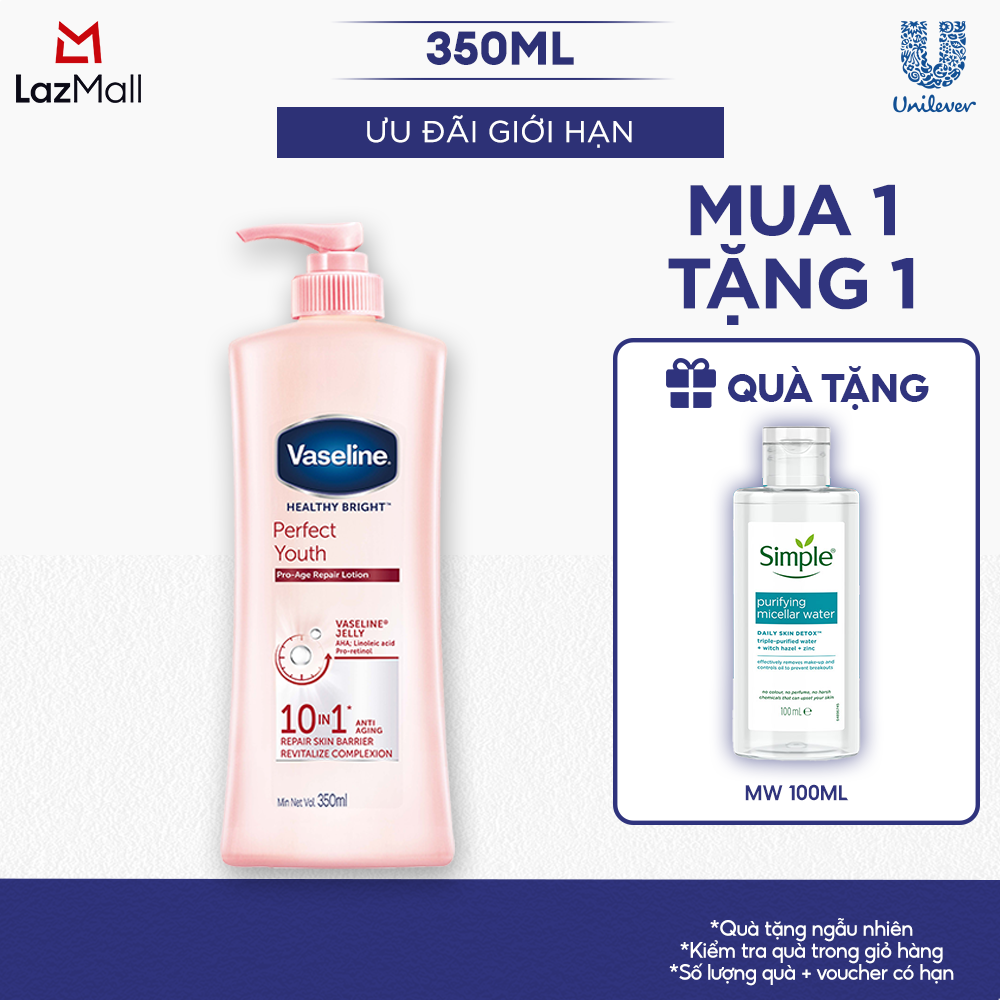 Sữa Dưỡng Thể Dưỡng Ẩm Vaseline 350ml Sáng Da Perfect Youth Phức Hợp Pro-Retinol Sinh Collagen  Aha Cải Thiện Nếp Nhăn