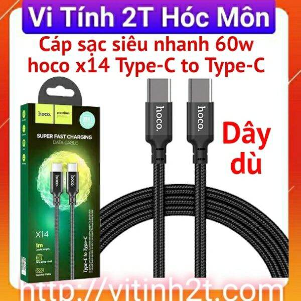 Cáp sạc nhanh pd60w hoco x14 type-c to type-c dây dù siêu bền truyền dữ liệu dài 1m cho android