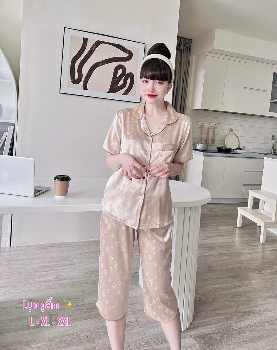 Đồ bộ mặc nhà pyjama nữ lụa gấm lửng hàng có size