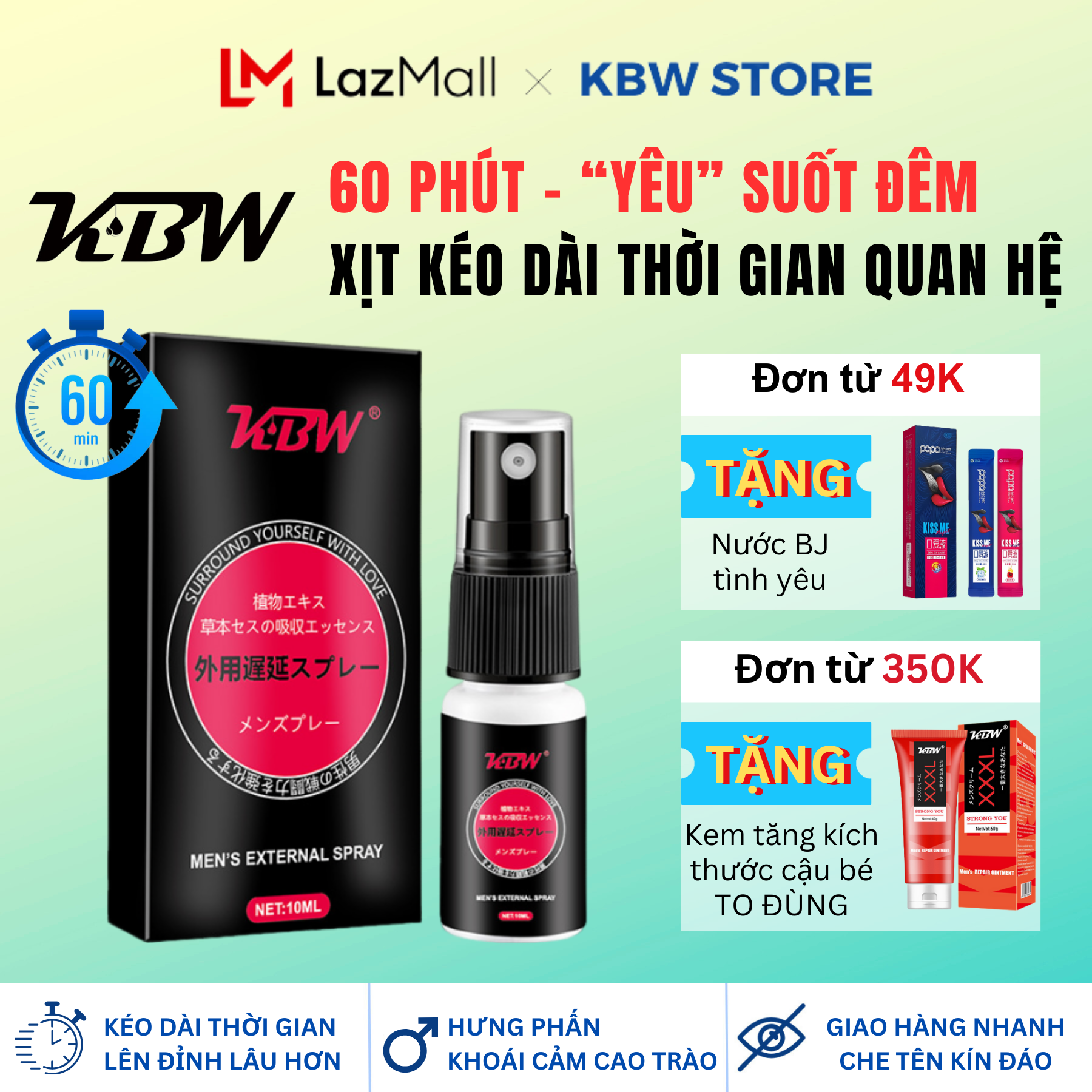 [Loại Mạnh] Xịt KBW 60 PHÚT Kéo Dài Thời Gian, Tăng Cường Sinh Lực, Hỗ Trợ C.ương Cứ.ng, Cải Thiện Sin.h Lý NAM Mạnh Mẽ