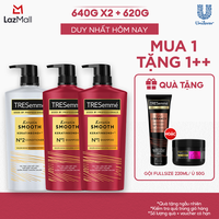 Combo 2 Dầu Gội Và 1 Dầu Xả TRESemmé Keratin Smooth KeratinBond+ Cho Tóc Vào Nếp Suôn Muột (640g X 2 Và 620g)