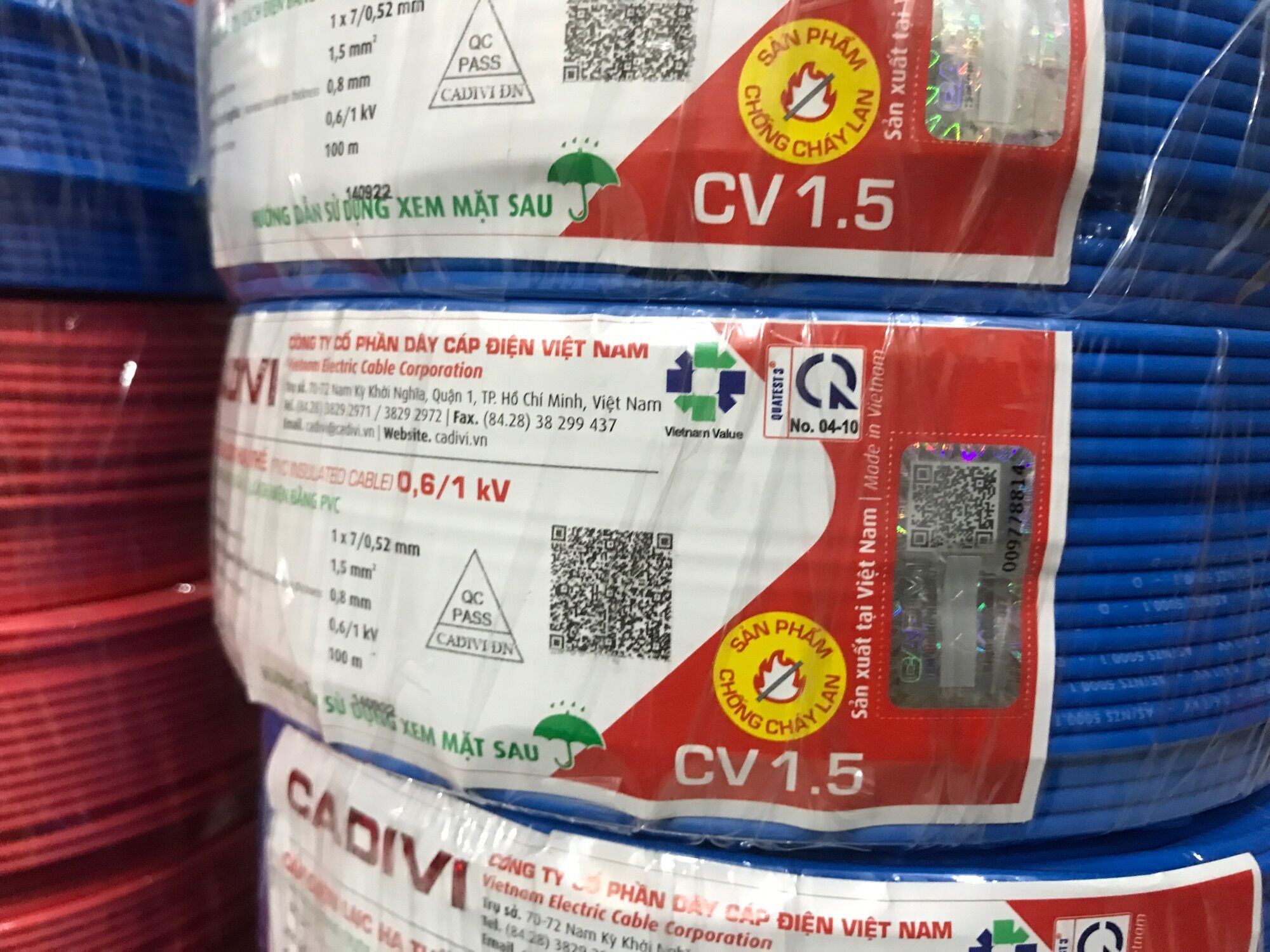 Dây điện Cadivi CV1.5 đơn 7 sợi (cuộn 100 mét)
