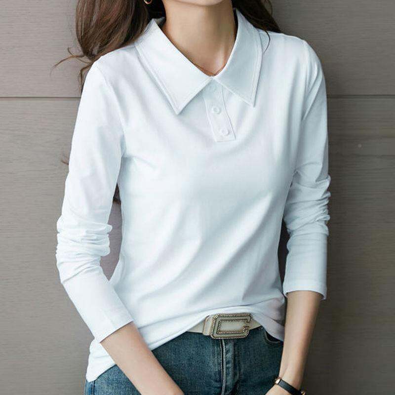 Quần Áo Mùa Xuân Tay Áo Eih Dài 202 Cotton, Áo Phông Cổ OL Mùa Thu O2p Cỡ Lớn Rộng Rãi Cho Mẹ Mẫu Mới Cho Nữ, Áo Mặc Trong