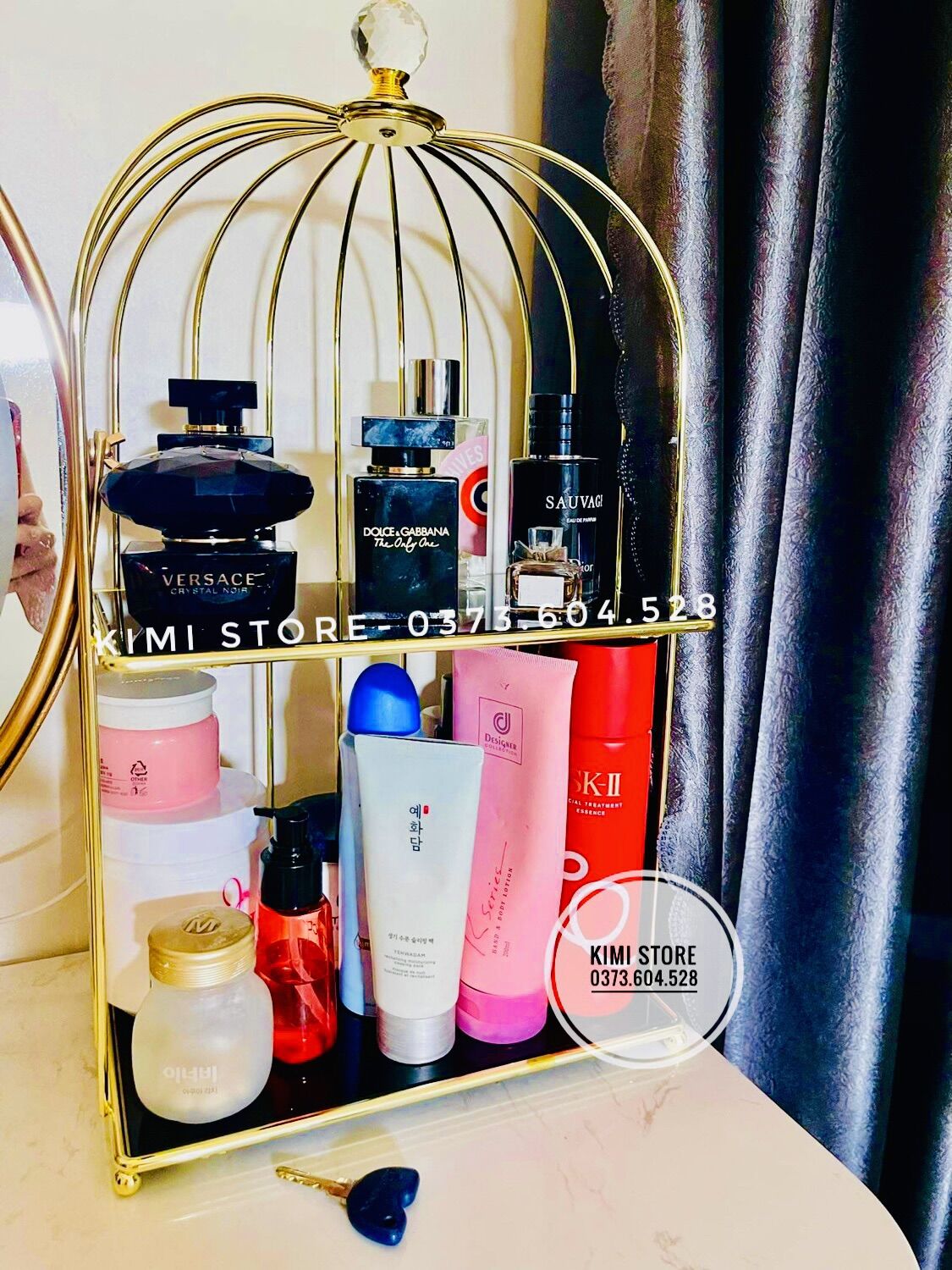 Kệ Lồng Chim 2 Tầng Trưng Nước Hoa Mỹ Phẩm